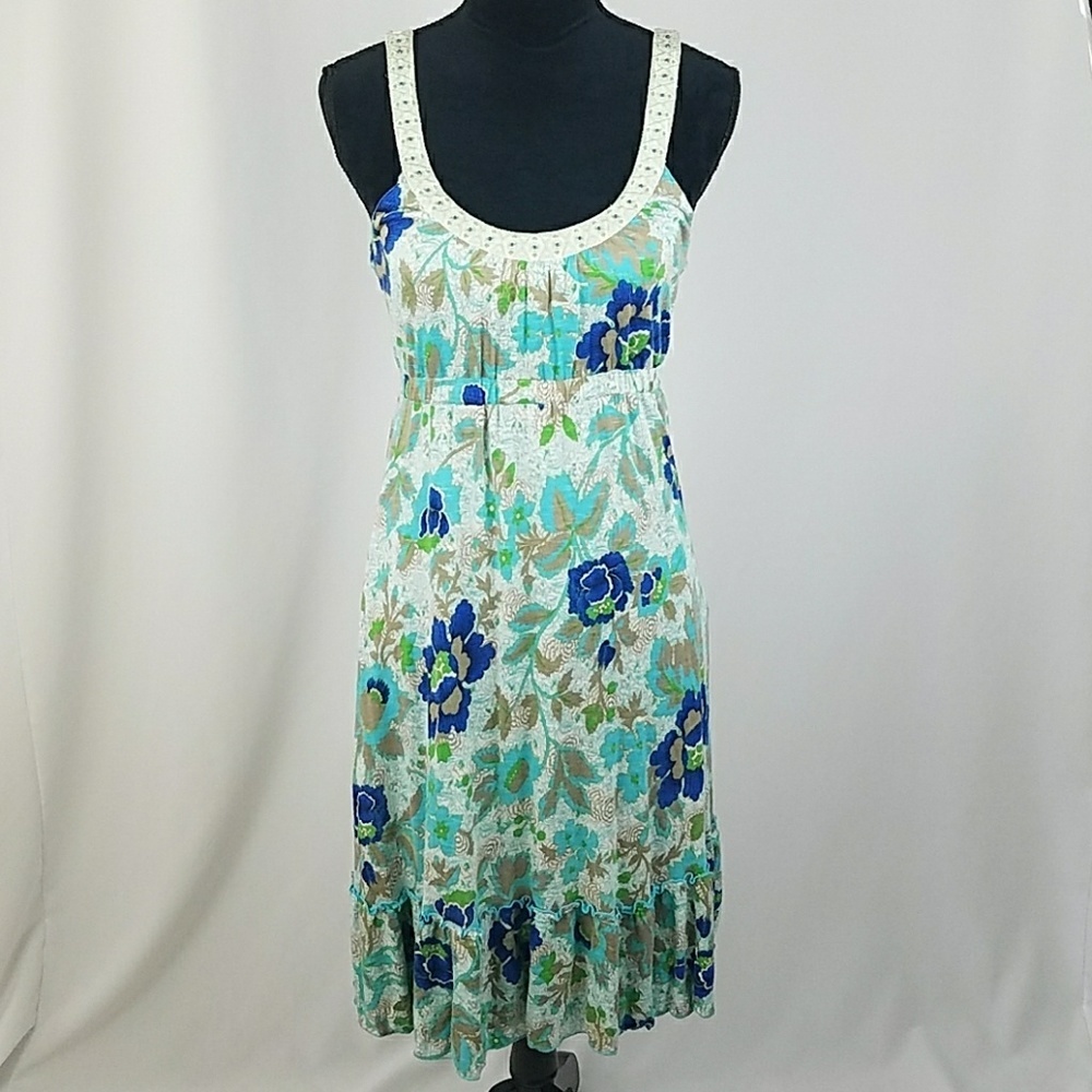 Free People women M dress floral high waist tie back sleeveless cottagecore